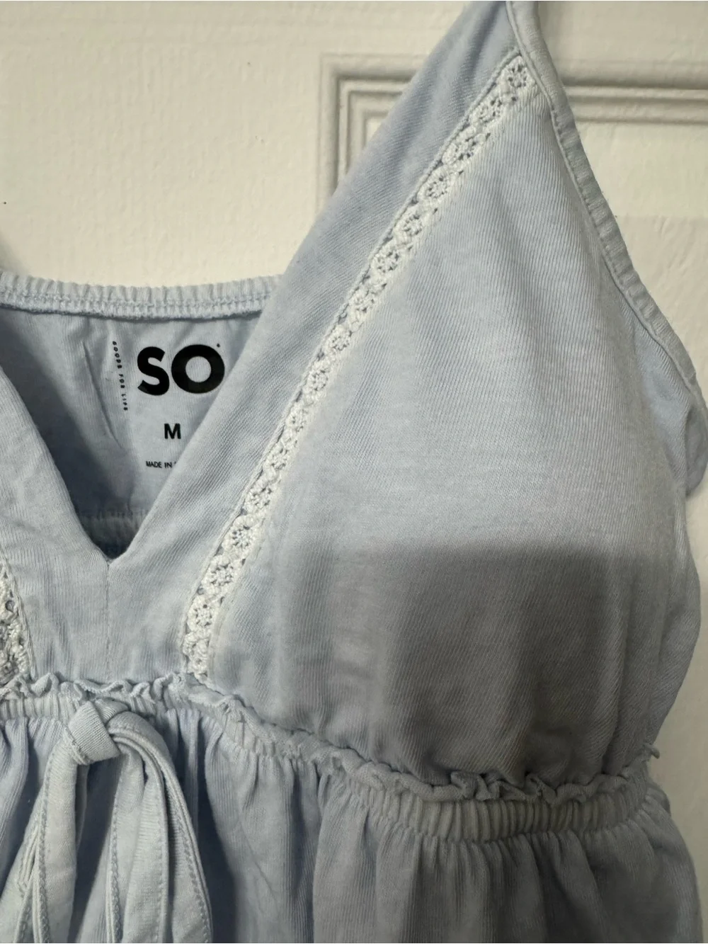 SO Pale Blue Lace-Trim Cami Babydoll Top